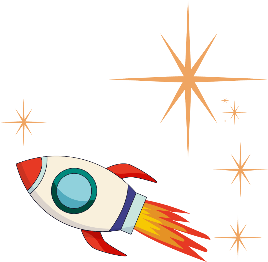 ilustración cohete con estrellas